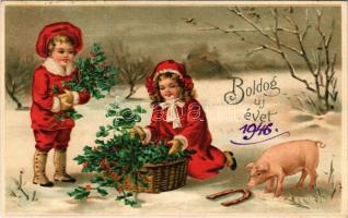 Boldog új évet! Dombornyomott / New Year greeting, Embossed litho, M.S.i.B. 15181.