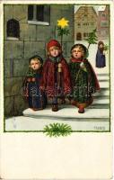Karácsonyi gyerekek / Christmas children. M.M. Nr. 1268. litho s: Pauli Ebner (EK)