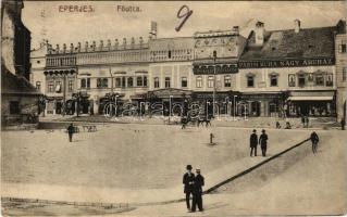 1913 Eperjes, Presov; Fő utca, Goldberger Henrik, Eger Mór és Fia, Spira Henrik, Moskovits cipőgyár üzlete, Párisi ruha nagyáruház. Divald Károly Fia kiadása / main street, shops, fashion store (fa)