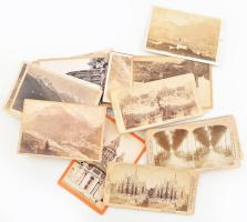 cca 1870-1880 Városképes fotók, 26 db kabinet és 11 db sztereófotó, 9×18 és 11×16,5 cm