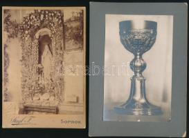 cca 1880-1920 Sopron, 3 db fotó, oltárfülke, épületfotó, kehely, kb. 18×13 cm
