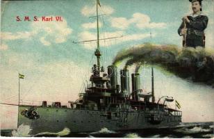 1909 SMS Kaiser Karl VI az Osztrák-Magyar Haditengerészet páncélos cirkálója, matróz / K.u.K. Kriegsmarine Panzerkreuzer, Matrose / Austro-Hungarian Navy, SMS Kaiser Karl VI armored cruiser, mariner. G. Fano Pola (vágott / cut)