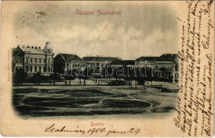 1900 Szatmárnémeti, Satu Mare; Deák tér, Szatmári Gőzmalom Társulat, Roóz testvérek üzlete. Reizer János kiadása / square, shops (EK)