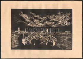 Klossy Irén (1943-): Hajójavító (Baja). Fametszet, papír, jelzett, lap alja foltos, 20×29,5 cm