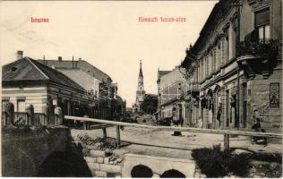 Losonc, Lucenec; Kossuth Lajos utca, Füleki út, üzletek. Bicskei Zoltán kiadása / street view, shops (fa)