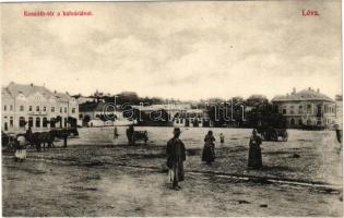 Léva, Levice; Kossuth tér a Kálváriával, piac. Schulcz Ignác kiadása / square, calvary, market