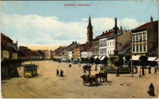 1916 Sopron, Várkerület, villamos, üzletek (EK)
