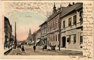 1905 Kaposvár, Fő utca, Első Magyar Biztosítótársaság főügynöksége, Takarékpénztár, üzletek. Szabó Lipót kiadása