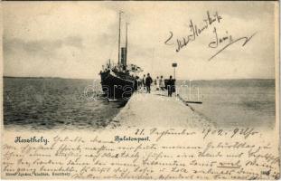 1902 Keszthely, Balaton-part, gőzhajó. Mérei Ignác kiadása (EK)