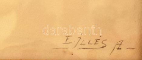 Edvi Illés Aladár (1870-1958): Abrakoló lovak. Akvarell, papír. Jelzett. Üvegezett, sérült fakeretbe...