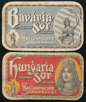 cca 1930 Haggenmacher Hungária és Bavária sör, 2 db régi sörcímke