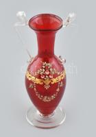 Velencei antik üveg váza, fújt, kézzel festett, aranyozott, hibátlan, m: 20cm