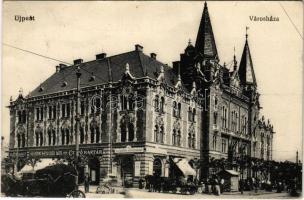 1913 Budapest IV. Újpest, Városháza, Glück József, Kohn R. és Fischer Mór üzlete, Tejcsarnok szövetkezet, cipőraktár, piac (EK)