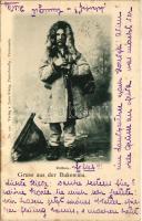 1900 Gruss aus der Bukowina. Ruthene / Bukovinai Rutén (ruszin) népviselet, folklór / Ruthenian (Rusyn) folklore from Bukowina (Bucovina), traditional costumes. Verlag v. Leon König (Czernowitz) (fl)