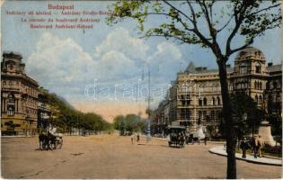 1923 Budapest VI. Andrássy úti körönd, lovaskocsik