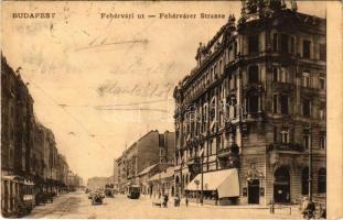 1913 Budapest XI. Fehérvári út, Gellért kávéház, villamosok. Fellner Mór kiadása (EK)