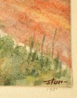 Sostarics Lajos (1896-1968): Óbuda, Kiscell, 1951. Akvarell, papír, jelzett, papírra kasírozva, 26x1...