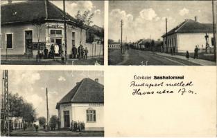 1928 Budapest XVI. Sashalom, utca, gyógyszertár, Weisz J. fűszer, vas és festék üzlete, bor és sör kapható