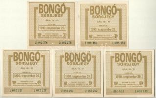 1990. "Bongó" sorsjegy 10Ft értékben, szeptember 29-i húzás (5x) + DN "Játékpénz"...