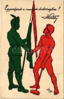 Egyesüljünk a nemzeti hadseregben! Horthy. A szegedi magyar nemzeti ellenforradalmi kormánynak a kommunisták megtérítésére irányuló első propaganda plakátja 1919 júliusában. Magyarországi Tanácsköztársaság / Hungarian Soviet Republic anti-communist propaganda s: Laászló (fa)