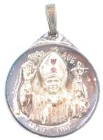 1991. II. János Pál pápa Magyarországon kétoldalas Ag emlékérem füllel, előlapján 2db rubinnal díszítve, tanúsítvánnyal, eredeti díszkiadásban (0,999/~29mm) T:1- patina