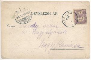 1906 Tarcsa, Tarcsafürdő, Bad Tatzmannsdorf; Gyógytér részlet a nagyvendéglővel, pincérek / Curplatz...