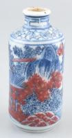 Kínai máz alatti festésű porcelán tubákos szelence, kupak nélkül, m: 8 cm