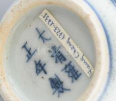 Kínai máz alatti festésű porcelán tubákos szelence, kupak nélkül, m: 8 cm