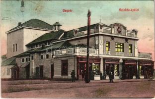 1909 Ungvár, Uzshorod, Uzhhorod, Uzhorod; Színház épület, Riesenberg József, Rosenbaum Ferenc, Weinman Samu, Klinger Sándor üzlete / theatre, shops (ázott sarkak / wet corners)