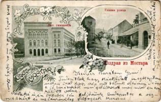1901 Mostar, Gymnasium, Hauptstrasse / grammar school, main street. Art Nouveau, floral (Rb)