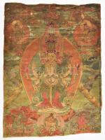 Tibeti selyemre festett buddhista kép, Avalókitésvara, 47×34 cm
