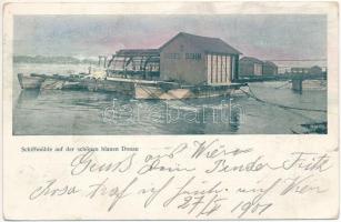 1901 Wien, Vienna, Bécs; Schiffmühle auf der schönen blauen Donau (Vogel Sohn) / floating ship mills (boat mills) (EK)