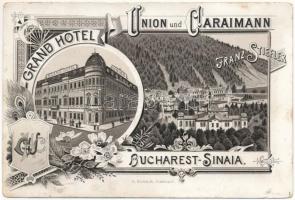Bucharest, Bukarest, Bucuresti, Bucuresci; Grand Hotel Union und Caraimann, Franz Stiefler, Bucharest-Sinaia. H. Noback Art Nouveau, floral, litho (non PC) (fa)