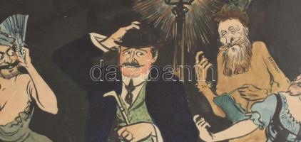 Jeney Jenő (1874-1950): Politikai karikatúra, gúnyrajz (Tisza, Apponyi és Andrássy gróf - nőként ábr...