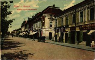 1912 Turnu Severin, Szörényvár; Strada Tudor Vladimirescu / street view, shops