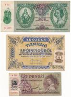 1936. 10P + 1939. 5P + 1946. 10.000.000AP, mindegyik hamis bélyegzésekkel T:III AP felső szélén kis beszakadások