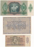 1936. 10P + 1939. 5P + 1946. 10.000.000AP, mindegyik hamis bélyegzésekkel T:III AP felső szélén kis ...