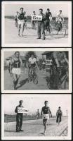 1944.X.28. Kassa, maraton (futók, kerékpárosok), 3 db a hátoldalon feliratozott fotólap, 14x9 cm / Kosice, marathon (runners, cyclers), 3 photos