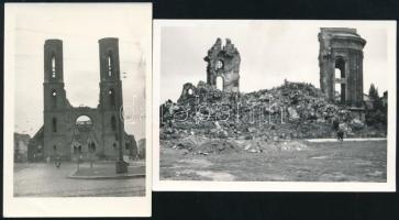 cca 1960 Drezda, a II. világháborúból maradt romok (katedrális), 2 db fotó, a hátoldalon feliratozva, 10,5x7,5 cm és 9,5x6,5 cm / Dresden, ruins left from WWII (cathedral), 2 photos
