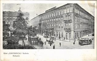 1914 Budapest V. Hotel Continental szálloda (Oszvald ház), villamos, autók. Nádor utca 22. (1917-től az Országos Központi Hitelszövetkezet épülete)