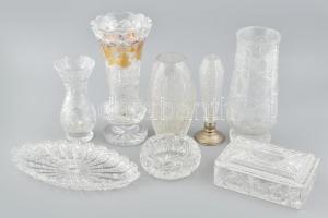 8db ólomkristály váza, tál, hamutál, doboz, kopásokkal, m: 3-27 cm