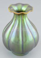 Zsolnay eozin mázas porcelán, bordás váza. Jelzett, kis kopással, m: 12 cm