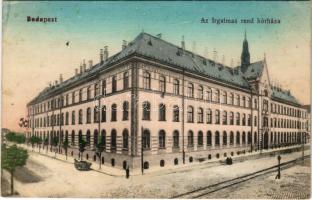 1913 Budapest II. Irgalmas-rend kórháza, Zsigmond utcai homlokzat, villamos. Zsigmond utca 17-19. (fl)