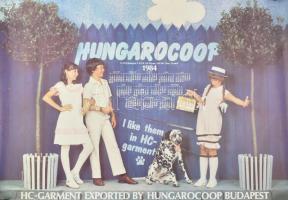 1984 Hungarocoop retro reklám naptár plakát, design: Pál Csathó, ofszet, papír, feltekerve, lapszéli apró sérülésekkel, 67,5x98 cm