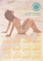 1984 Cooptourist erotikus retro reklám naptár plakát, ofszet, papír, feltekerve, lapszéli törésnyomokkal, 67x47 cm