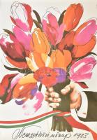 Sándor Margit (1927-): Nemzetközi Nőnap 1983, retro plakát, ofszet, papír, feltekerve, lapszéli sérülésekkel, 97x67 cm