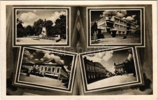 1944 Rimaszombat, Rimavská Sobota; Tompa Mihály szobor, kórház, Három Rózsa szálloda, étterem és kávéház, Melczer Pál üzlete / statue, hospital, hotel, restaurant and cafe, shops