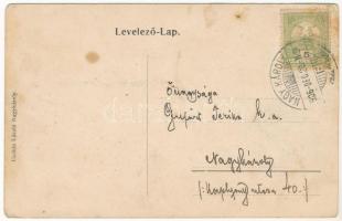 1906 Nagykároly, Carei; Gróf Károlyi kastély. Posta-Utalvány montázs postással és bélyegekkel. Csóká...