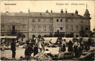 1910 Karánsebes, Caransebes; Philipp's Hof, Café-Restaurant / Philipp udvar, kávéház és étterem, piac, gyógyszertár / café and restaurant, pharmacy, market (EK)