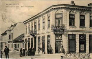 1915 Karánsebes, Caransebes; Mária Terézia utca, Ignatz Rezacs üzlete / Maria Theresiagasse / street view, shop (EK)